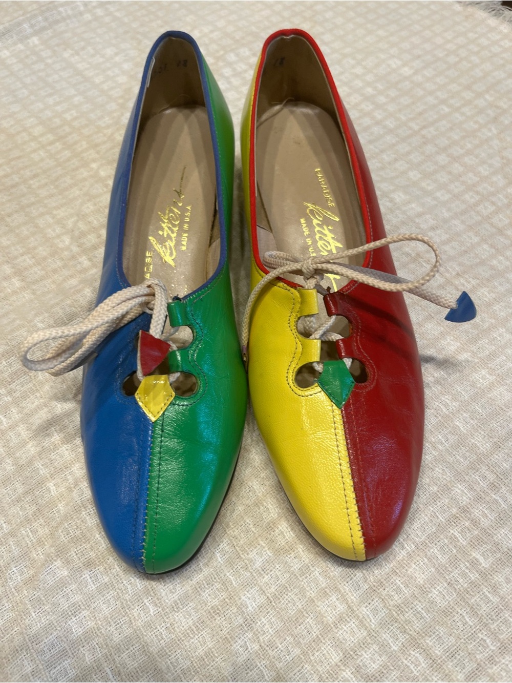 Vintage Multi-Color Leather Lace-Up Flats by Paradise Kittens